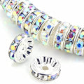 Weebee 100Pcs Rondelle Spacer Beads Crystal Charms Silver Plated Czech Rhinestone Loose Beads for Jewelry Making DIY Bracelets (Ab Crystal, 8mm) - color: Ab Crystal, size: 8mm