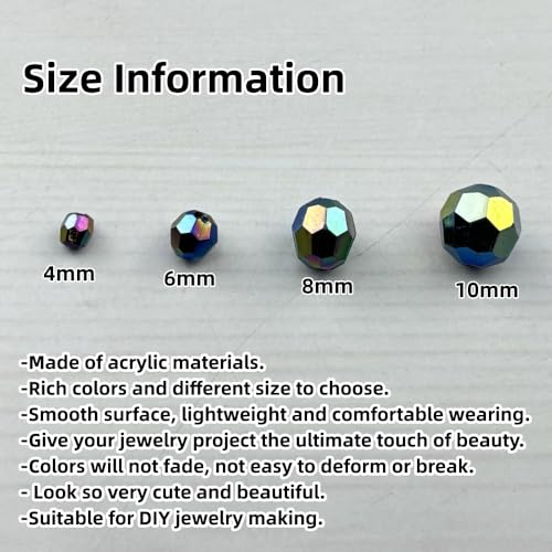 1800pcs Acrylic Faceted Round Beads 4mm 6mm 8mm 10mm AB Colors Glossy Acrylic Round Spacer Beads with Hole for DIY Bracelet Necklace Jewelry Making Supplies Handmade Craft(Black AB) - color: Black AB