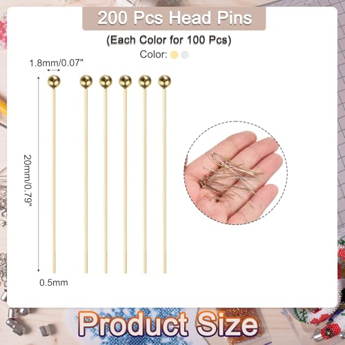 MECCANIXITY 200Pcs Plated Ball Head Pins Jewelry Making 24 Gauge 20mm Wire Head Pins Brass Ball Head Pins End Head Pins for DIY Craft Necklaces Bracelets Earrings, Silver and Gold - color: Silver and Gold, size: 20mm