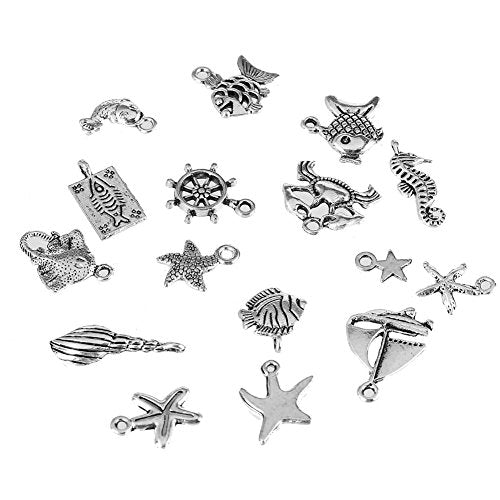 CCINEE Wholesale 100 Pieces Assorted Antique Charms Ocean Themed Sliver Pendants for Jewelry Making and Craft Making
