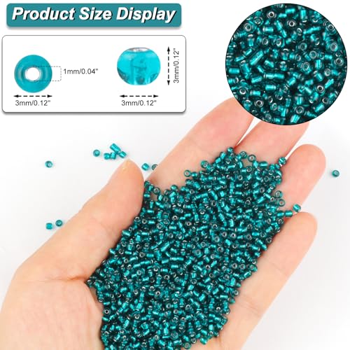 5100 Pcs Size 8/0 Glass Seed Beads, 3 mm Teal Small Mini Spacer Loose Pony Beads for Jewelry Making and DIY Crafts - color: Teal, size: Medium