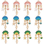 SUNNYCLUE 1 Box 12Pcs Sea Shell Charms Enamel Seashell Charm Summer Ocean Chandelier Linking Charm Starfish Conch Metal Charms for Jewelry Making Charm Earring Necklace Bracelet Supplies Adult Women - color: Ocean Enamel Chandelier Charms