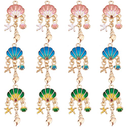 SUNNYCLUE 1 Box 12Pcs Sea Shell Charms Enamel Seashell Charm Summer Ocean Chandelier Linking Charm Starfish Conch Metal Charms for Jewelry Making Charm Earring Necklace Bracelet Supplies Adult Women - color: Ocean Enamel Chandelier Charms