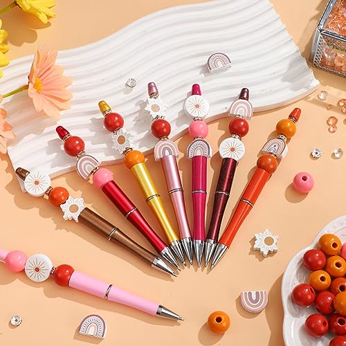 Colarr 24 Sets Plastic Beadable Pens DIY Pens Making Kit Assorted Wood Beads Crystal Spacer Black Ink Ballpoint for Women Crafts Office Family Gifts(Rainbow) - style: Rainbow