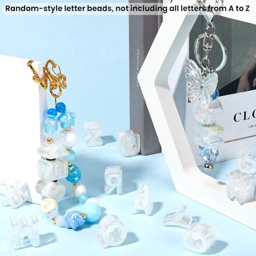 Random 50Pcs 21mm Big Alphabet Shaped Beads Rainbow Letter Beads with Large Hole Iridescent Opaque Clear AB Acrylic Spacer Loose Charm Bead for Jewelry Making Necklaces Bracelets DIY Crafts - style: Style 1