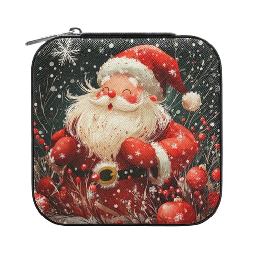 Travel Jewelry Case Jewelry Box Organizer for Women Girls Man Small Mini Portable Jewelry Storage Box for Earring Ring Necklace Red Christmas Santa Claus Black - color: Red Christmas Sante Claus