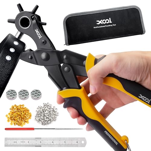 XOOL 2 in 1 Leather Hole Punch Eyelet Tool Kit, 3/16" 4.5mm Metal Eyelets for Fabric, Hole Puncher, Eyelet Pliers for Shoes Leather Clothes Belt - style: Hole Puncher × Eyelet Pliers