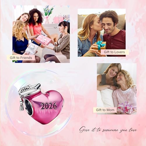 Mothers Day Birthday Number Love Family Friendship Graduation Auntie Grandma Dad Mom Charms for Pandora Bracelets Necklaces, Gifts Women, for Anniversary Valentines Christmas - style: Class of 2026 Graduation Pink Heart Charm