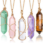 Yaomiao 5 Pieces Crystal Necklaces, Healing Stones Spiritual Pendant Natural Gemstone Jewelry with Adjustable Chain for Women Girls - color: Vivid Color with Gold Chain