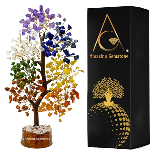 Amazing Gemstone Chakra Tree of Life Crystal Tree Gifts for Women - Spiritual Healing Crystals, Handmade Gemstone Ornament for Meditation, Yoga, and Home Office Decor Christmas Stocking Stuffer - color: Chakra