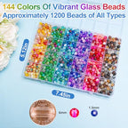 XSEINO About 144 Colors 1200PCS 6mm Glass Beads Bracelet Making Set, 6 Styles of Mixed Crack Beads for Bracelets, Jewelry, and DIY Making - color: Mixed Crackle Beads