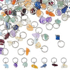 SUPERFINDINGS 84Pcs 7 Colors Natural Stone Pendants Mixed Gemstone Charms with Silver Stainless Steel Jump Ring Mixed Color Dangle Charms for Earring Necklace Bracelet Jewelry Making 14mm - color: Silver
