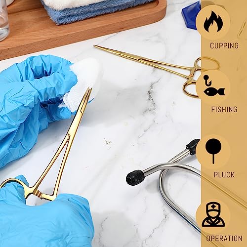 BBTO Hemostat Curved and Straight Hemostat Forceps Piercing Pliers Forceps, Stainless Steel Straight and Curved Pliers, Fishing Tweezer(Gold,2 Pcs) - color: Gold