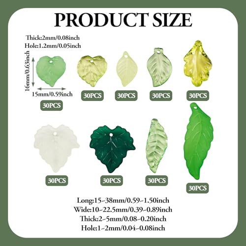 Beadthoven 270Pcs 9 Styles Leaf Acrylic Bead Caps Bulk Frosted Transparent Yellow Green Leaf Maple Leaves Charm Dangle Plant Beads for Jewelry Making DIY Spring Bracelets Necklace Earrings Crafting - color: Leaf Mixed 9 Styles