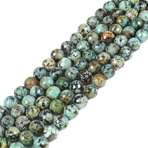 African Turquoise 8mm Gemstone Faceted Electroplated Round Loose Strand Beads for DIY Necklace Bracelet Jewelry Making 15 Inch - color: African Turquoise