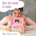 The Memory Building Co Ballerina Musical Jewelry Box Plays Classic Melody, Storage Organizer Music Box for Kids Ages 6-12, MDF Wood w/ 2 Fabric Lined Ring Bracelet Necklace Treasure Compartments - style: Ballerina