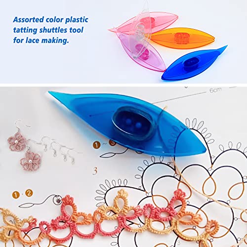 BUTUZE Tatting Shuttle Kit, 10 PCS Plastic Tatting Shuttle with Beading Needles Crochet Hooks Knitting Needles Big Eye Needles Tatting Needles for DIY Hand Lacemaking Craft Tool Weave Yarn Set - size: 10 PCS