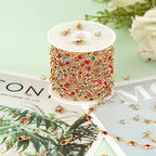 KYUNHOO 5M Colorful Crystal Rhinestones Jewelry Chain Link Gold Plated Brass Chain Bulk for Women Necklace Making Jewelry Supplies DIY Handcrafts with Lobster Clasps and Jump Rings - color: Colorful Bead-Gold