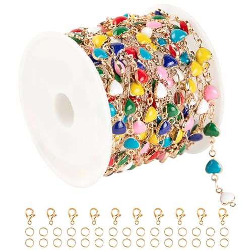 YOUBEIYEE 3 Meters Mixed Color Heart Chains Necklace DIY Gold Plated Chain for Jewelry Making Funny Enamel Bead Chain Decoration Chains Bulk - color: Colorful Heart