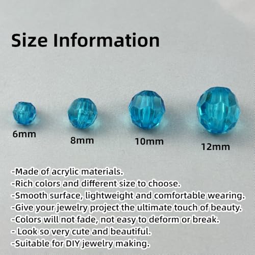 850pcs Acrylic Round Faceted Beads 6mm 8mm 10mm 12mm Faceted Round Spacer Beads for Bracelets Necklace Earring DIY Jewelry Making Craft(Lake Blue) - color: Lake Blue