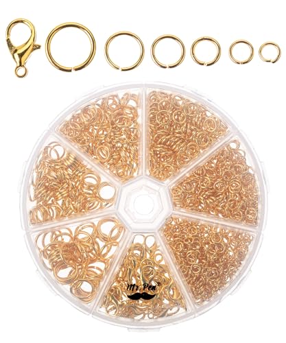 Mr. Pen- Open Jump Rings Set, 1014 pcs, Gold Metal Jump Rings with Lobster Clasps, 6 Assorted Sizes (4–10 mm), Jewelry Making Findings for DIY Crafts, Bracelets, Necklaces & Keychains - color: Gold