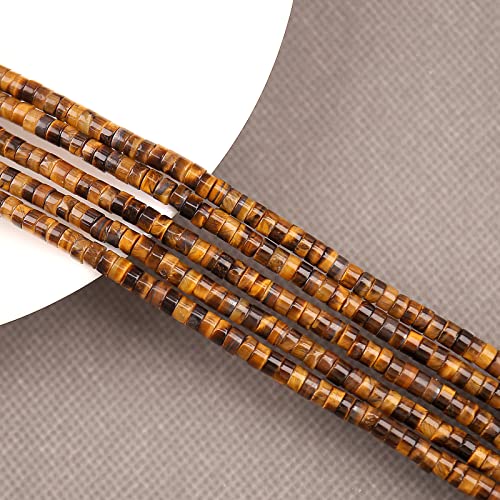 BONNY BOXX 150PCs Natural Classic Tiger Eye Spacer Beads, Loose Semi Precious Flat Round Gemstone Heishi Disc Stone Beads for Beading Jewelry Making 4mm*2mm - color: Classic Tiger Eye, size: 4MM*2MM