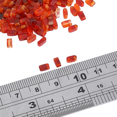 Beadia Natural Red Agate Stone Tila Beads 5x2mm Rectangle 2-Hole Spacer Beads for DIY Bracelet Earring Making 15"/Strand - color: Red Agate, size: 5x2mm