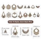 SUNNYCLUE 1 Box 64Pcs 16 Style Chandelier Connector Charms Component Connector Charm Tibetan Style Bronze Filigree Charms Findings Loops for Jewelry Making Earring Drop Women Adults DIY Crafts - color: 64pcs 16 Style Antique Bronze