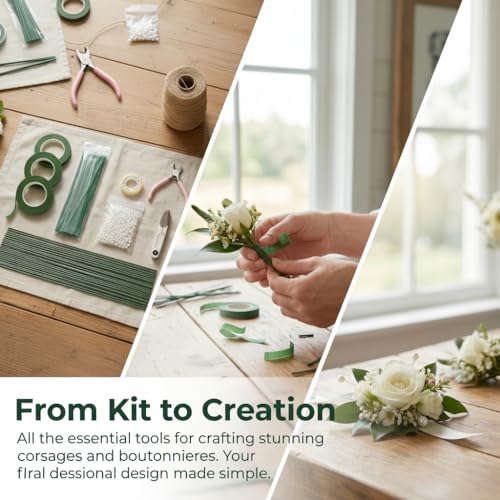 DIY Handmade Floral Art Tool Set, Money Flower Bouquet Making Kit Including ABS Pearls, Metal Wire, 2-Millimeter Diameter Flower Stems, Scissors, Pliers and Green Tape