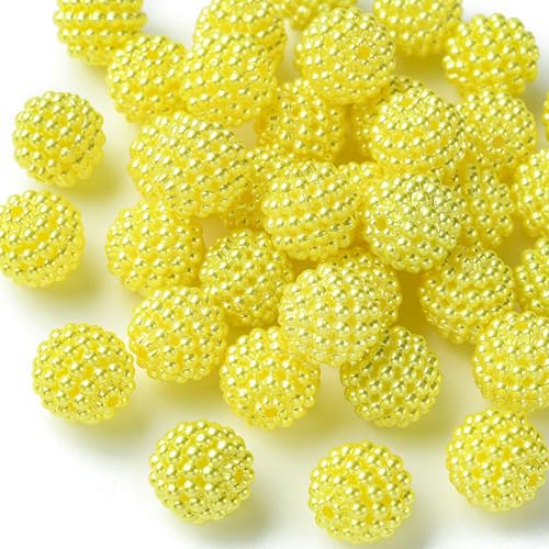 40pcs Round Acrylic Berry Beads, 12mm Large Chunky Bubblegum Beads Loose Spacer Ball Bead for Jewelry Making Earrings Necklaces Bracelets DIY Beading Crafts, Yellow - color: Yellow