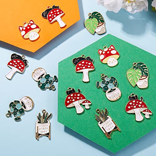 24 Pieces Mushroom Enamel Charm Pendant Plants Alloy Enamel Charm Mixed Shape Pendant for Jewelry Necklace Bracelet Earring Making Crafts