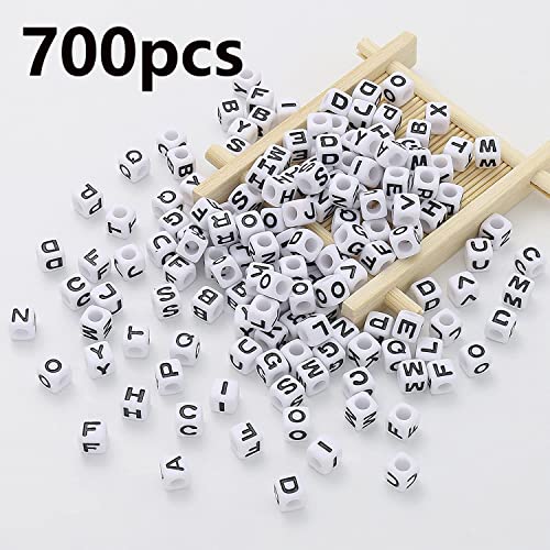 7 * 7mm Black and White Acrylic Square Letter Beads White Cube Alphabet Beads Black Letter A-Z Mixed Plastic Loose Beads for Friendship Jewelry Making DIY Crafts Birthday Gifts - color: white-black(7mm)