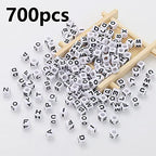 7 * 7mm Black and White Acrylic Square Letter Beads White Cube Alphabet Beads Black Letter A-Z Mixed Plastic Loose Beads for Friendship Jewelry Making DIY Crafts Birthday Gifts - color: white-black(7mm)