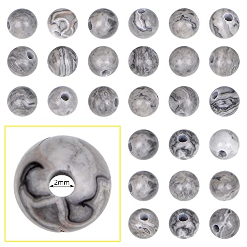 Bymitel 8mm Beads Big Hole 2.0mm Sized Original Natural Stone Beads Gemstone Round Loose Beads 45pcs Energy Healing Strand Loose Beads for DIY Jewelry Making Bracelets Anklets(8mm, Map Jasper) - color: Map Jasper, size: 8mm