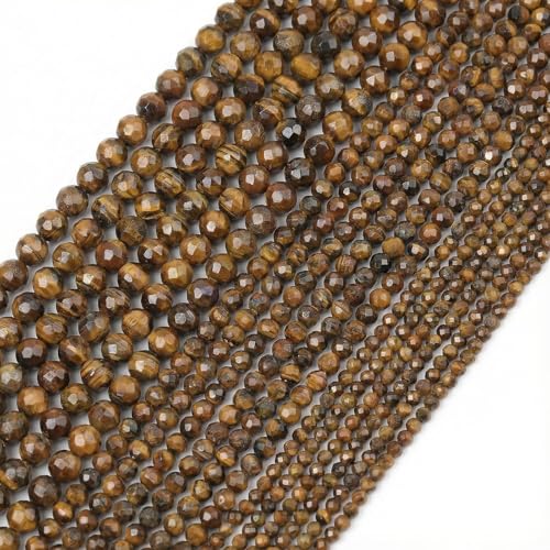 Natural Tiger Eye Beads, 3mm 120pcs Small Round Faceted Loose Gemstones for DIY Jewelry Making, Handmade Bracelet and Necklace Crafting, with Size Card - color: Tiger Eye, size: 3mm