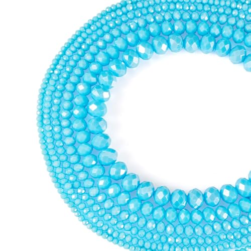 6 Strands Faceted Crystal Glass Beads Strands 3/4/6/8mm Rondelle Electroplate Glass Loose Spacer Beads Pearl Luster Plated for DIY Bracelet Necklace Jewelry Making, Deep Sky Blue - color: 2/3/4/6/8mm-Deep Sky Blue