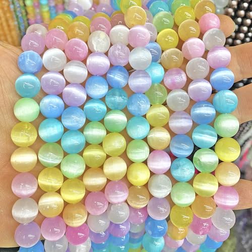 6MM 60PCS Colorful Selenite Gypsum Stone Crystal Beads for Jewelry Making DIY Bracelet - color: Colorful Selenite, size: 6mm