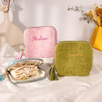 Mothers Day Gifts Personalized Travel Jewelry Case with Embroidered Name,Custom Small Jewelry Pouch Velvet Jewelry Organizer Storage Bag for Bracelet Rings Earring - color: Light Blue