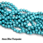 70PCS Natural 8MM Healing Gemstone, Blue Turquoise Energy Stone Round Loose Beads, Semi-Precious Crystal Beads with Free Elastic String for Jewelry Making DIY - color: Blue Turquoise, size: 8MM