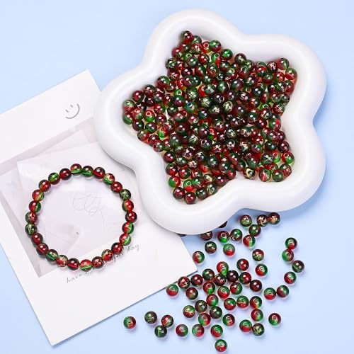 PIPITREE 500 PCS Acrylic Beads 8mm Rainbow Round Bead for Pens Bulk Acrylic Beads for Keychains Beadable Pens DIY Crafts Bracelets Necklace Jewelry Making Plastic Colorful Bead (Red-Green) - color: Red-Green