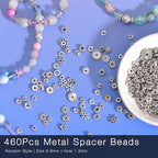 460Pcs Antique Silver Spacer Beads for Jewelry Making, Small Metal Flat Flower Beads, Bracelet, Necklace, Earring Findings & Supplies (460)