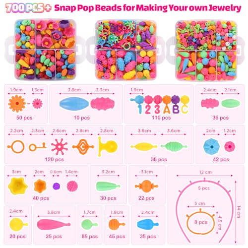 Funtopia Pop Beads, 700+ Pcs Arts and Crafts for Kids 4-6, Snap Beads DIY Bracelet Necklace Ring Anklet Set, Birthday Party Creativity Toys for Girls Toddlers Ages 3 4 5 6 (X-Large) - size: Large