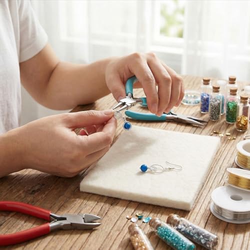 Jewelry Pliers Tool Set, 2Pcs Chain Needle Nose Pliers for Jewelry Making, Small Jump Ring Plier with 2Pc Tweezers, 2Pc Ring Hoop for Beading Craft Wire Bending