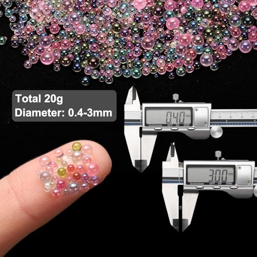 Iridescent Glass Tiny Bubble Beads, 0.4-3mm 20g No Hole Micro Mini Round Gray Pink Water Droplets Beads - Applications: for Resin, Nail Art, Dollhouse Bath Tub, 2-Pieces - color: Grayish Pink, size: φ0.4-3mm