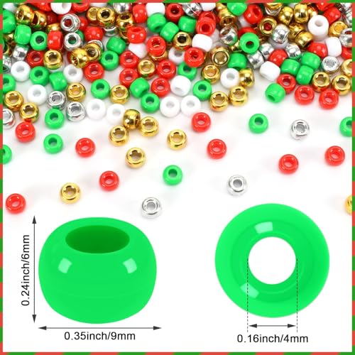 UPINS Christmas Pony Beads, 1200Pcs Red White Green Gold Silver Plastic Beads Christmas Necklace Hair Beads Crafts DIY - color: Christmas