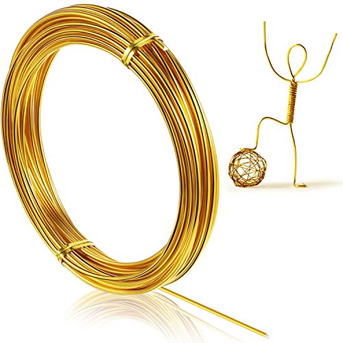 TecUnite 15 Gauge 32.8 Feet Aluminum Wire, Bendable Metal Craft Wire 1.5 mm Thickness Gold Wires for Making Dolls Skeleton DIY Crafts Floral Making Sculpting Wreath Wrapping Beading