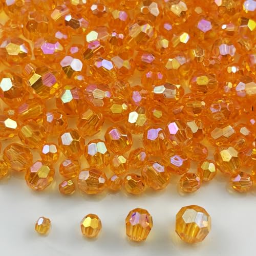 1800pcs Acrylic Faceted Round Beads 4mm 6mm 8mm 10mm AB Colors Glossy Acrylic Round Spacer Beads with Hole for DIY Bracelet Necklace Jewelry Making Supplies Handmade Craft(Orange AB) - color: Orange AB