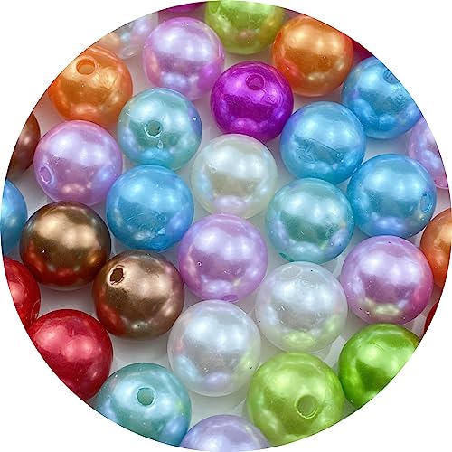 Pinhoollgo 50pcs Pearl Beads 16mm Round Pearl Beads with Hole for DIY Bracelet Necklace Jewelry Making Supplies Handmade Craft(Mix Colors) - color: Mix Colors, size: 16mm/50pcs