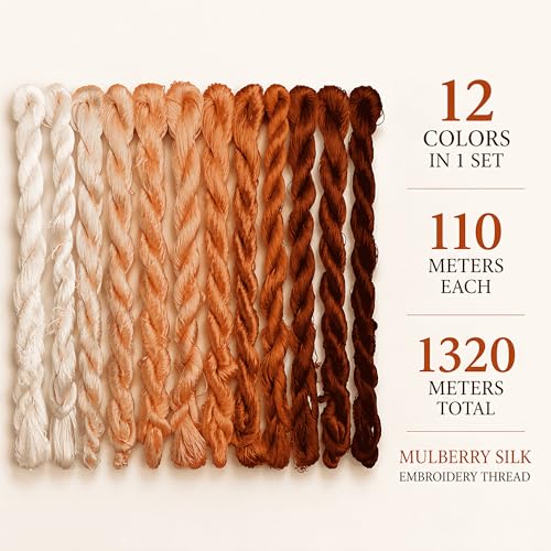 Natural 100% Silk Thread, Handmade Embroidery Thread Silk Floss 12 Colors 110m Each (76) - color: 76