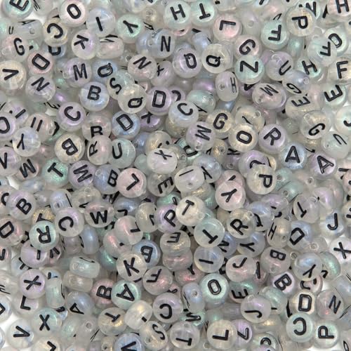 1000pcs 4x7mm Round Letter Beads Transparent White Acrylic with Black Letter Alphabet for Jewelry Making Friendship Bracelets (Transparent White Black) - color: Transparent white black